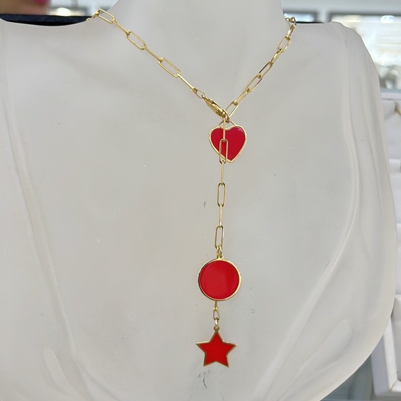 14 karat gold paper clip chain adjustable Lance with 318 kt  gold enamel charms